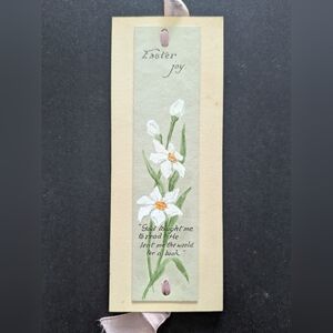 Antique Hand-Painted Easter Joy Bookmark | Narcissus Floral & Silk Ribbon
